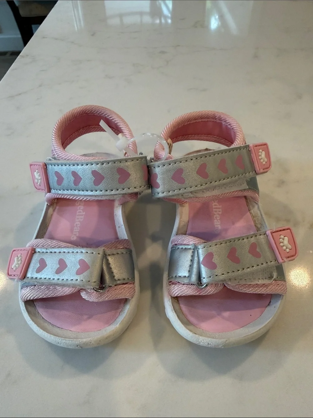 Kids Pink & Silver Heart Strap Sandals